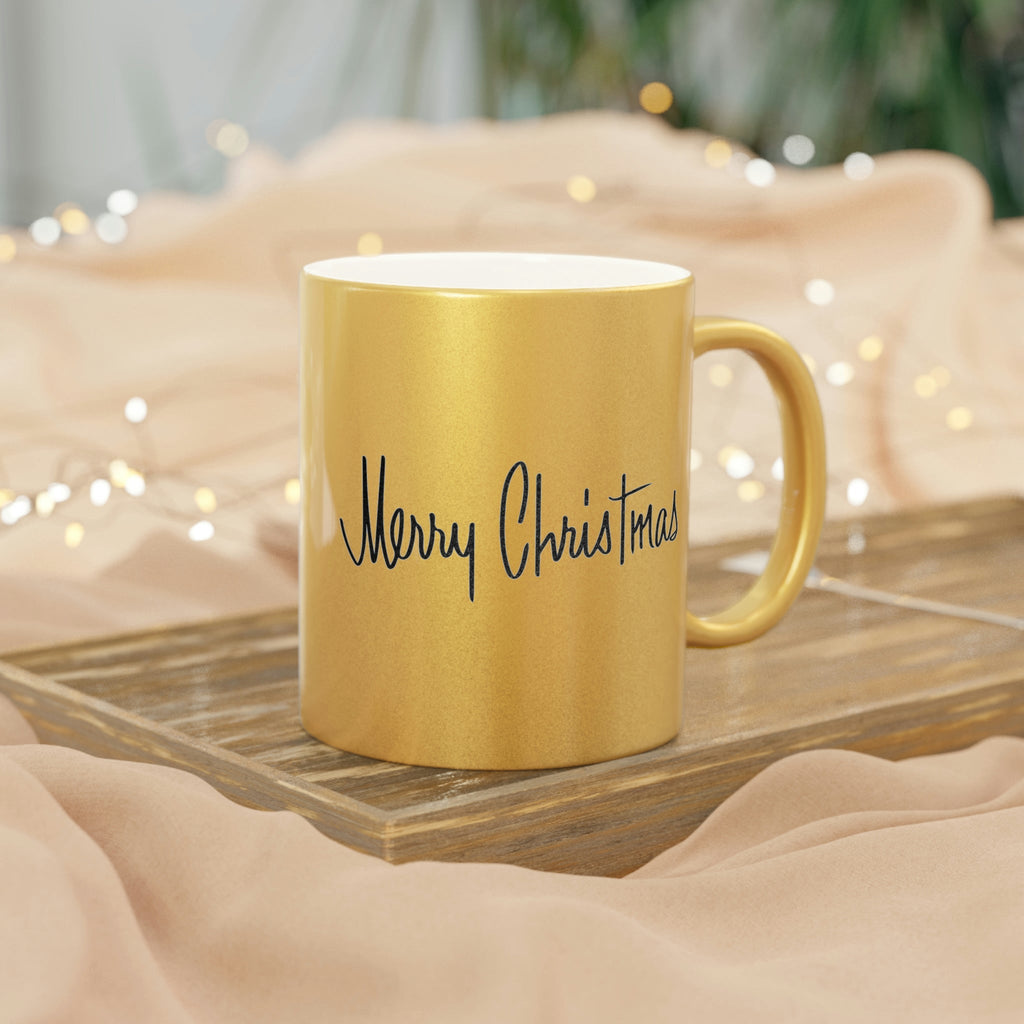 Merry Christmas Mid Century Retro Christmas Print Gold Metallic Mug