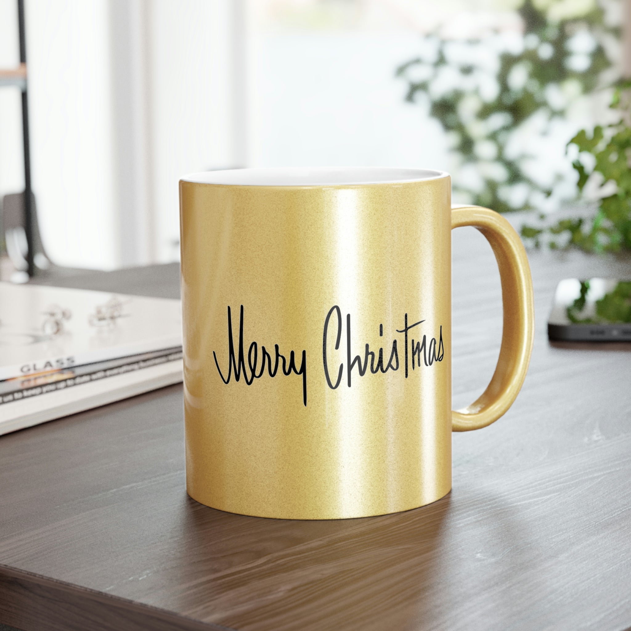 Merry Christmas Mid Century Retro Christmas Print Gold Metallic Mug