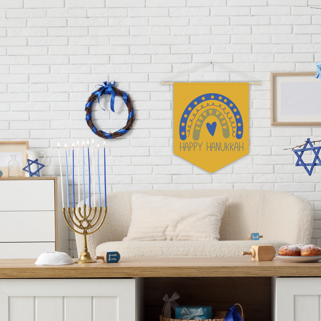 Happy Hanukkah Yellow Wall Hanging Banner Flag