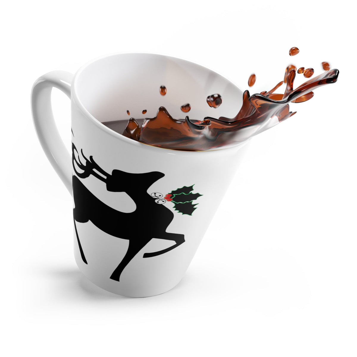 Christmas Reindeer Holly Retro Christmas Print Latte Coffee Mug