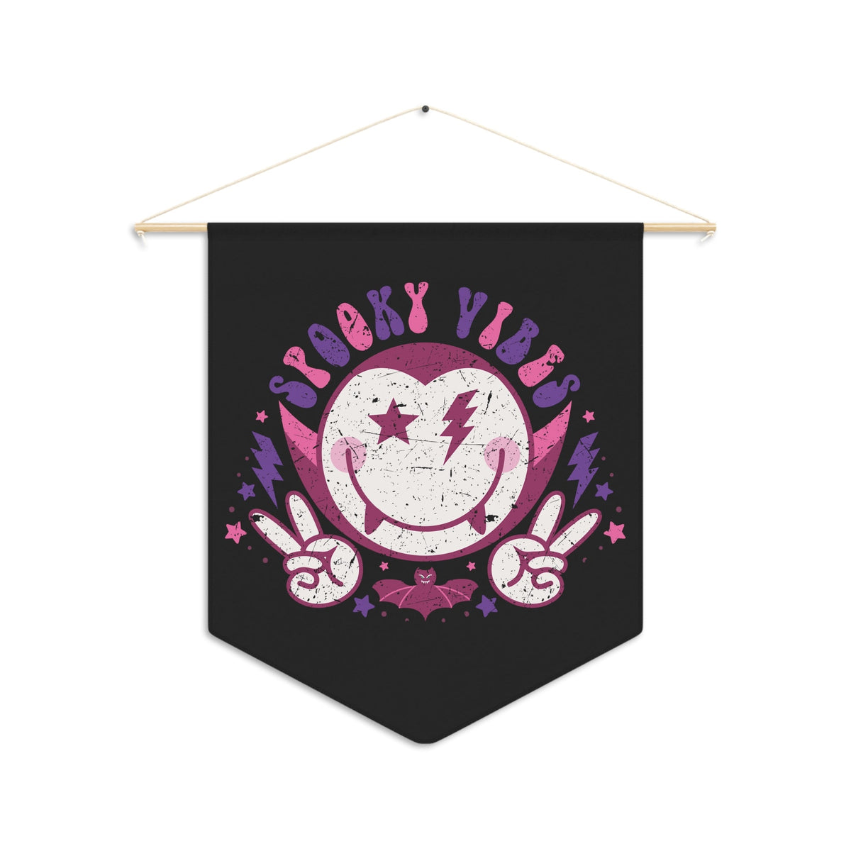 Spooky Vibes Cute Dracula Vampire Halloween Black Decor Print Wall Hanging Banner Flag
