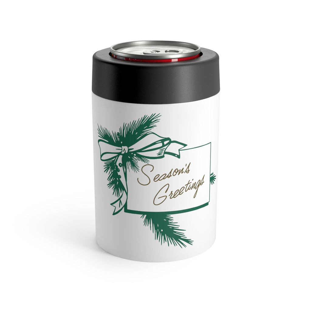 Season's Greetings Mid Century Retro Christmas Print Stainless Steel Can Holder