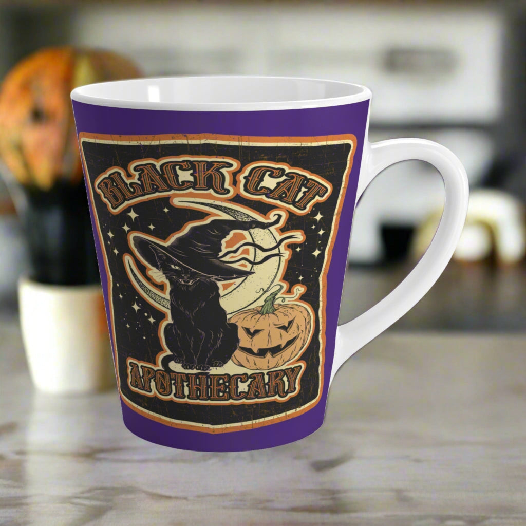 Black Cat Apothecary Distressed Style Halloween Print Latte Mug