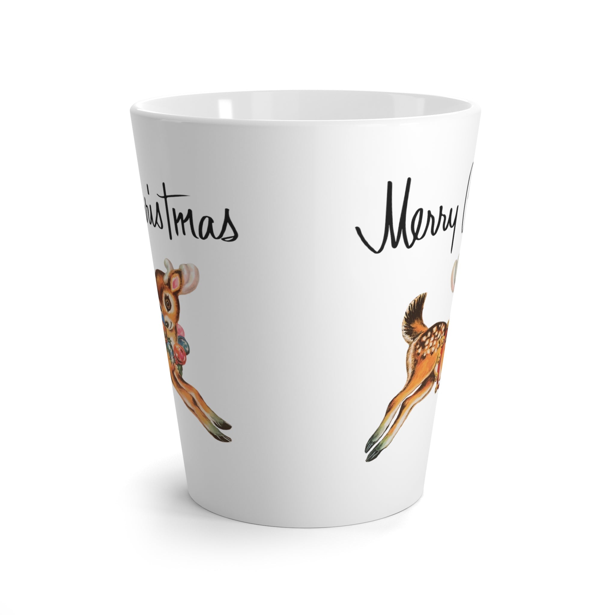 Merry Christmas Reindeer Mid Century Retro Christmas Print Latte Mug
