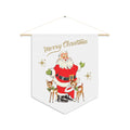 Merry Christmas Santa Reindeer Gold Stars Retro Mid Century Christmas Print Wall Hanging Banner Flag