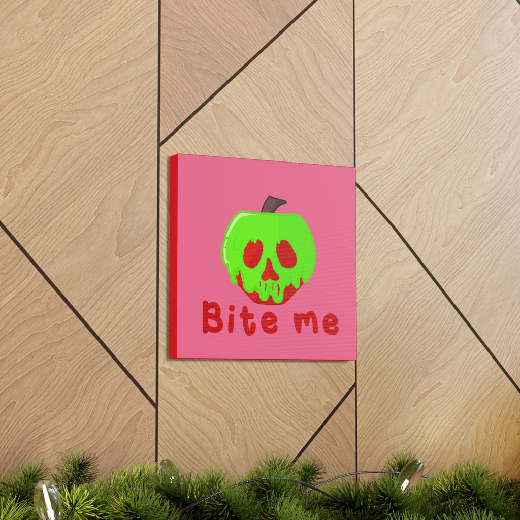 Bite Me Poison Apple Halloween Canvas Gallery Wraps - Pink