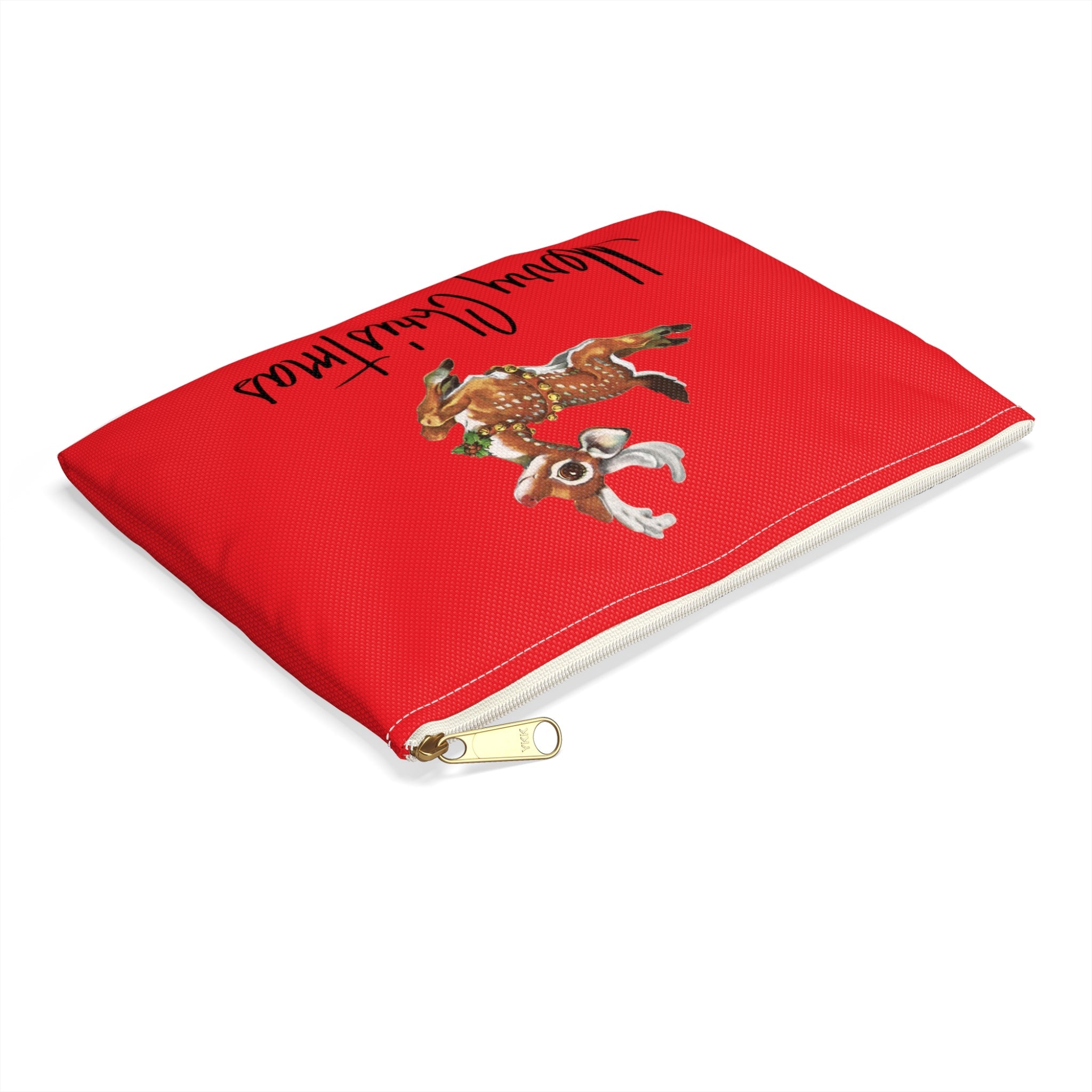 Merry Christmas Leaping Reindeer Red Mid Century Mid Century Retro Christmas Print Polyester Accessory Travel Pouch