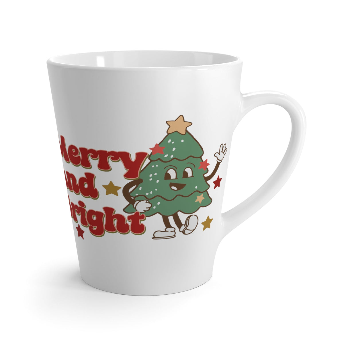 Merry And Bright Cute Christmas Tree Retro Style Christmas Print Latte Coffee Mug