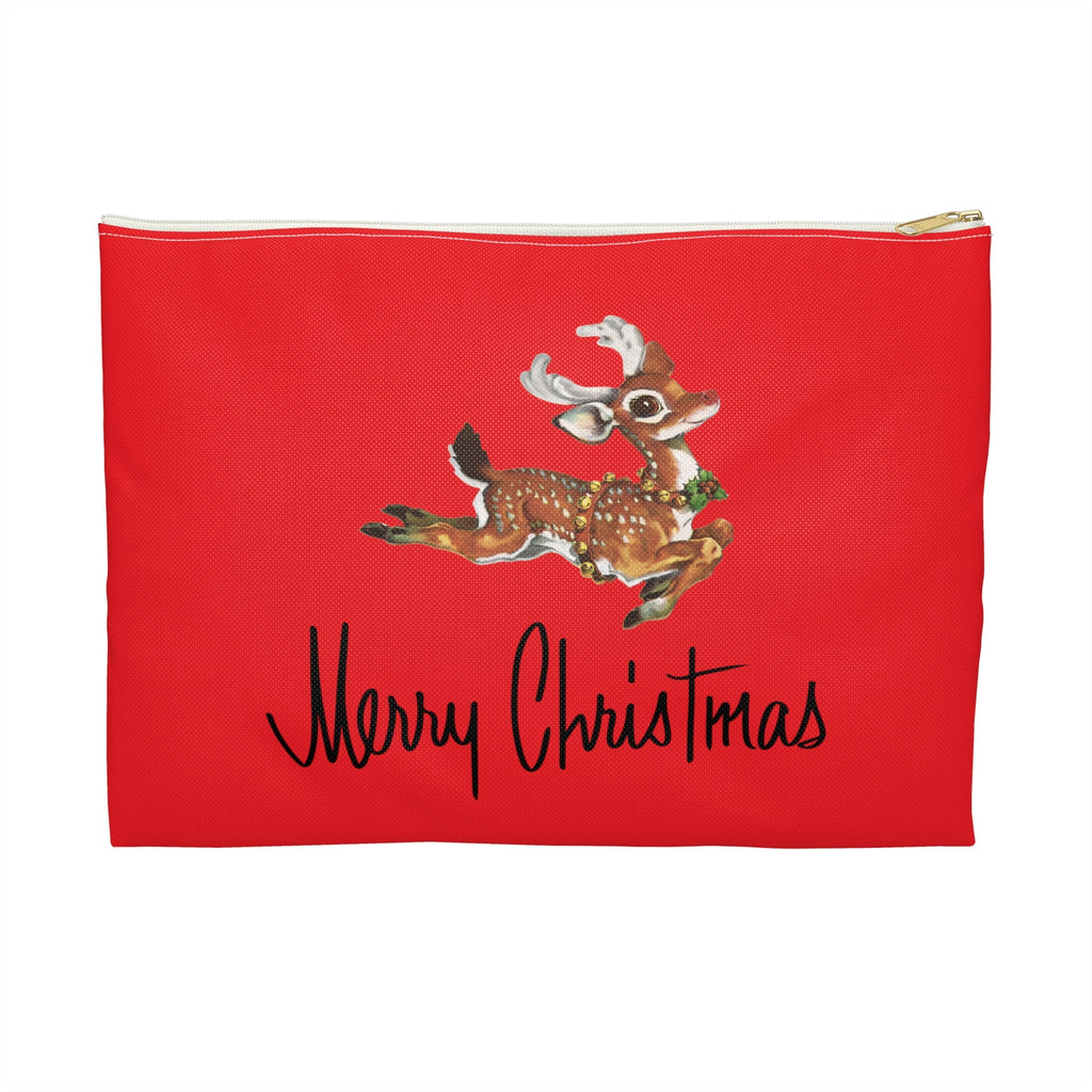 Merry Christmas Leaping Reindeer Red Mid Century Mid Century Retro Christmas Print Polyester Accessory Travel Pouch
