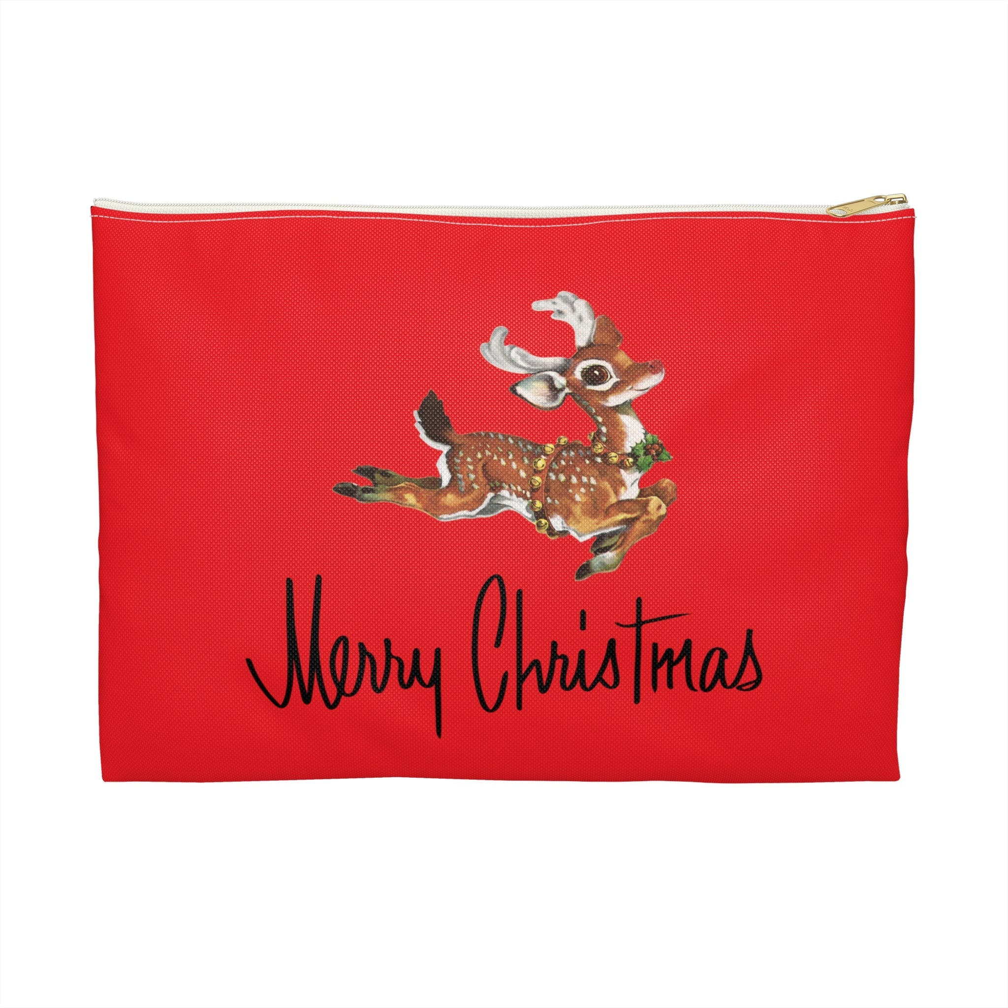 Merry Christmas Leaping Reindeer Red Mid Century Mid Century Retro Christmas Print Polyester Accessory Travel Pouch