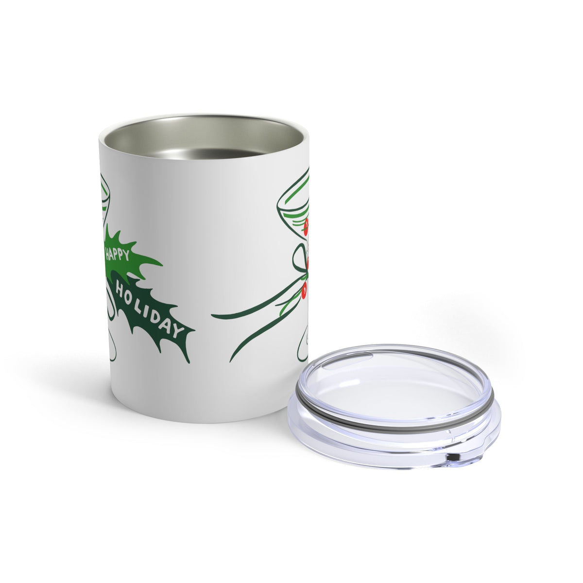 Happy Holidays Vintage Champagne Holly 50s Mid Century Retro Christmas Print Stainless Steel Tumbler 10oz
