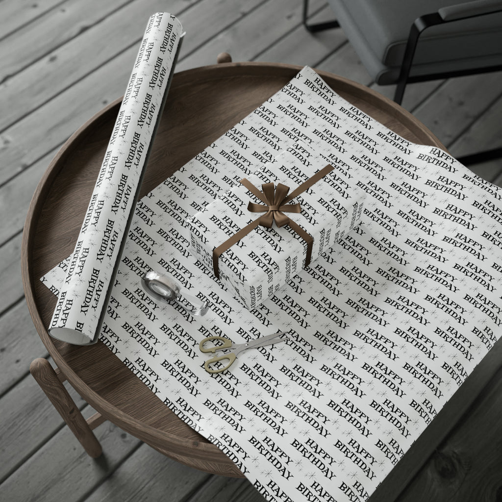 Happy Birthday Stars Atomic Mid Century Retro Style Holiday Gift Wrap Paper - Glossy Or Matte
