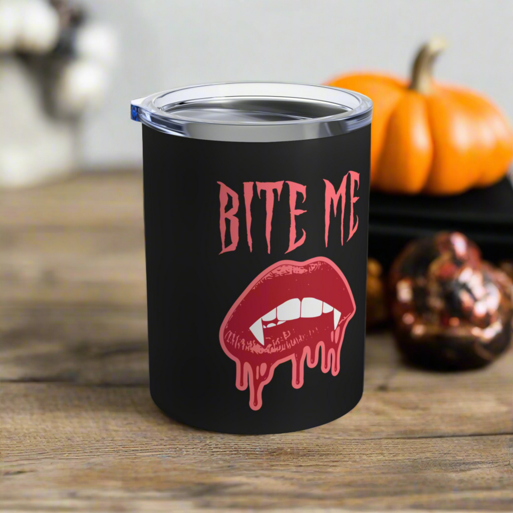Bite Me Vampire Halloween Stainless Steel Travel Tumbler 10oz