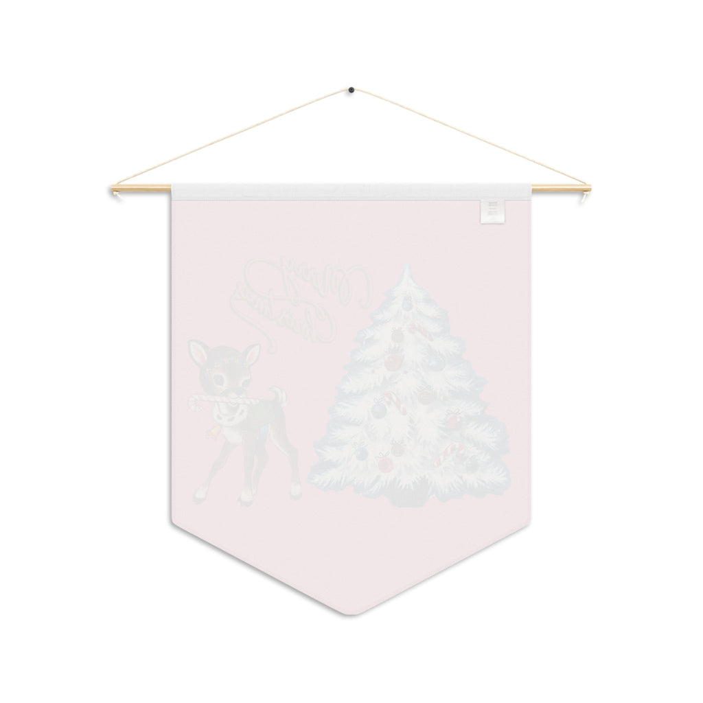 Merry Christmas Reindeer Tree Pink Mid Century Retro Christmas Print Wall Hanging Banner Flag