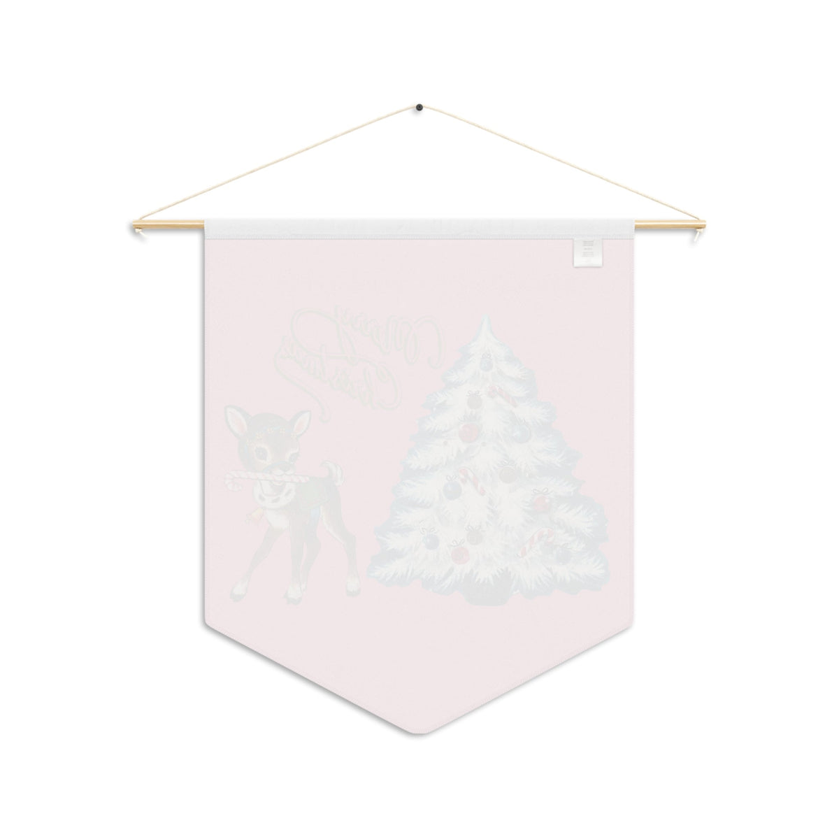 Merry Christmas Reindeer Tree Pink Mid Century Retro Christmas Print Wall Hanging Banner Flag