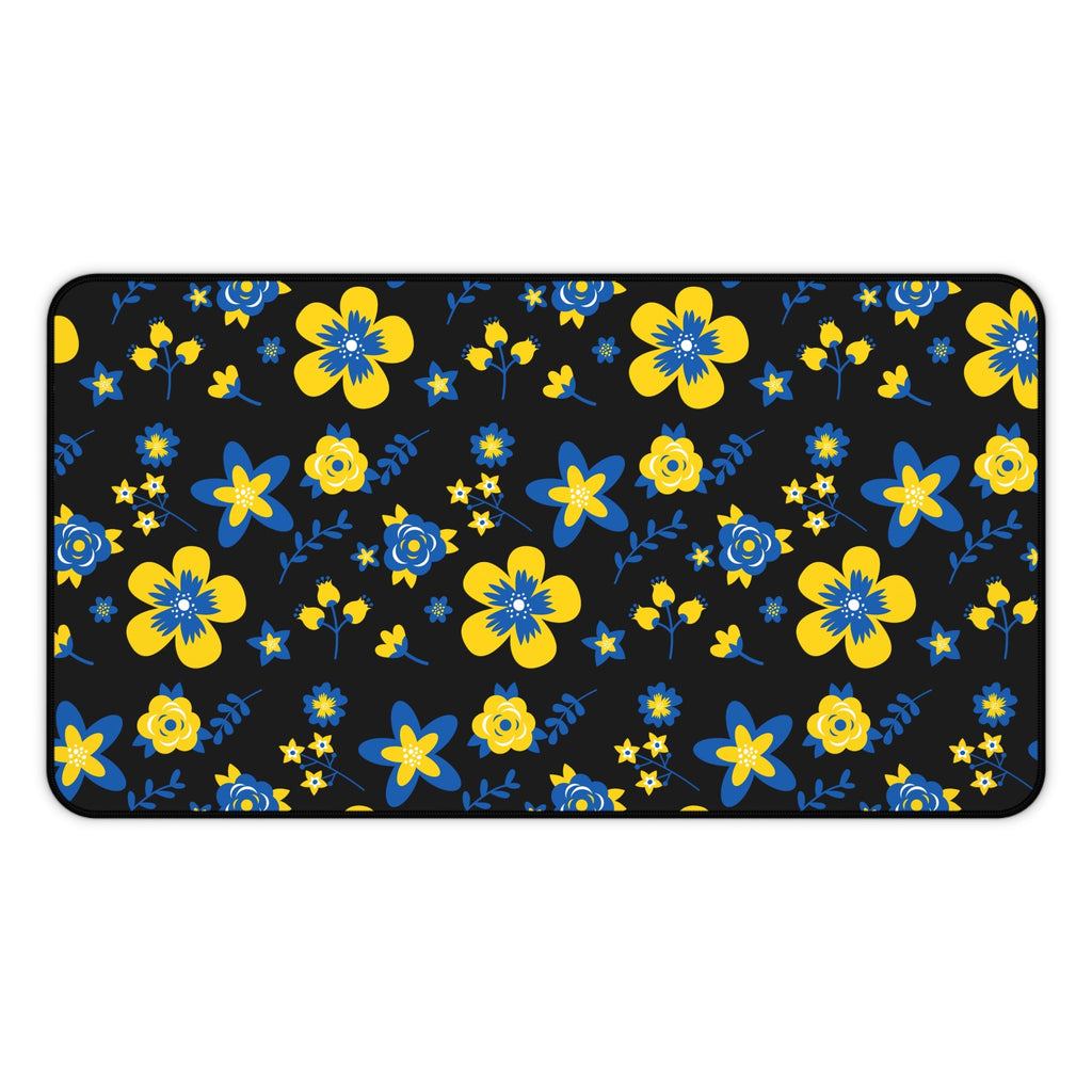 Ukranian Country Flowers Black Floral Desk Mat - 3 size options