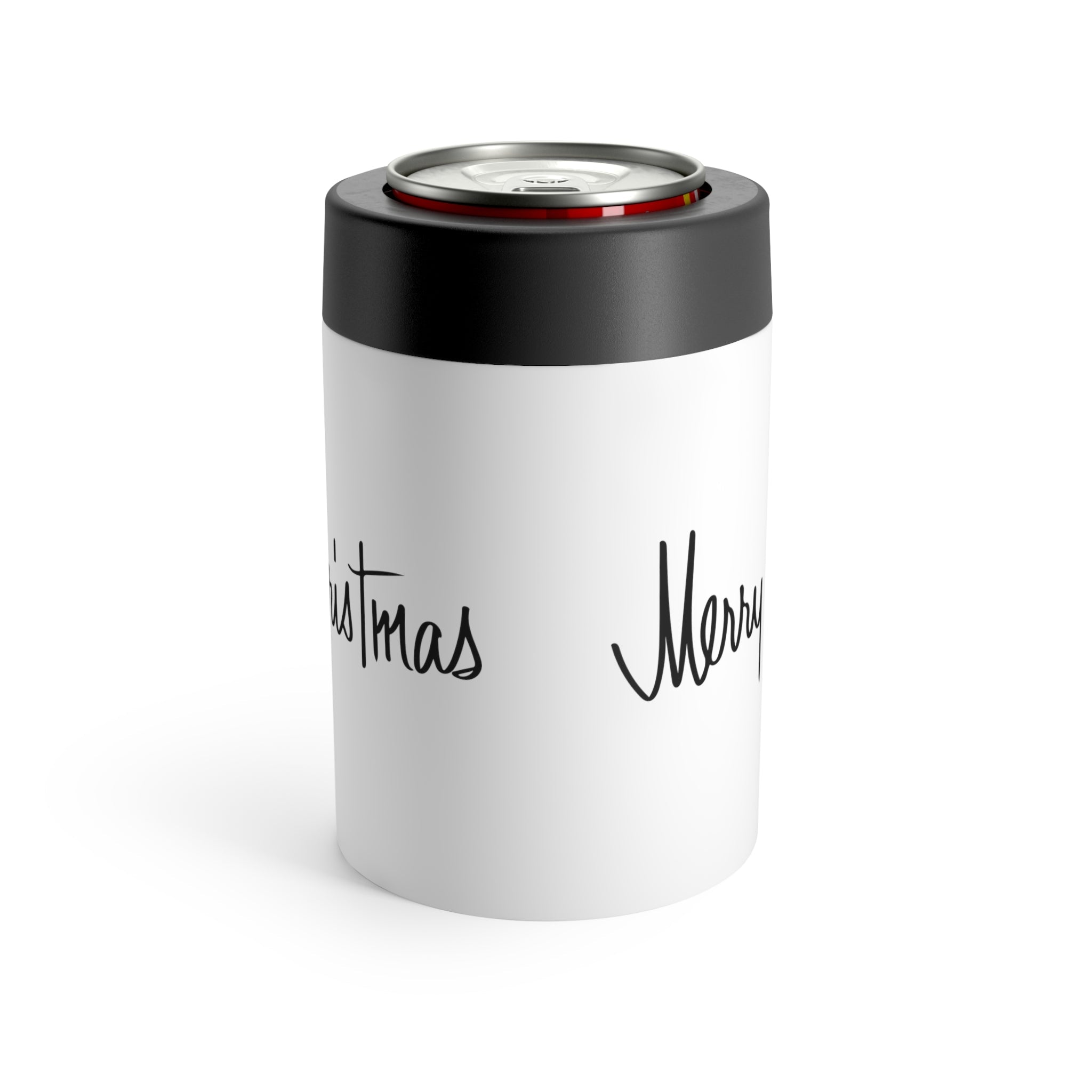 Merry Christmas Black And White Mid Century Retro Christmas Print Stainless Steel Can Holder