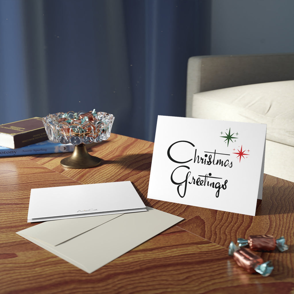 Christmas Greetings Starburst Atomic Mid Century Retro Christmas Style Matte Greeting Cards (8, 16, and 24 pcs)