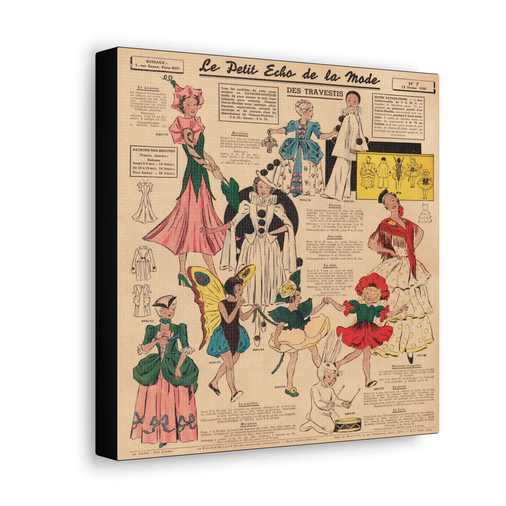 Vintage French Costume Patterns 1938 Magazine Retro Print Halloween Canvas Gallery Wrap