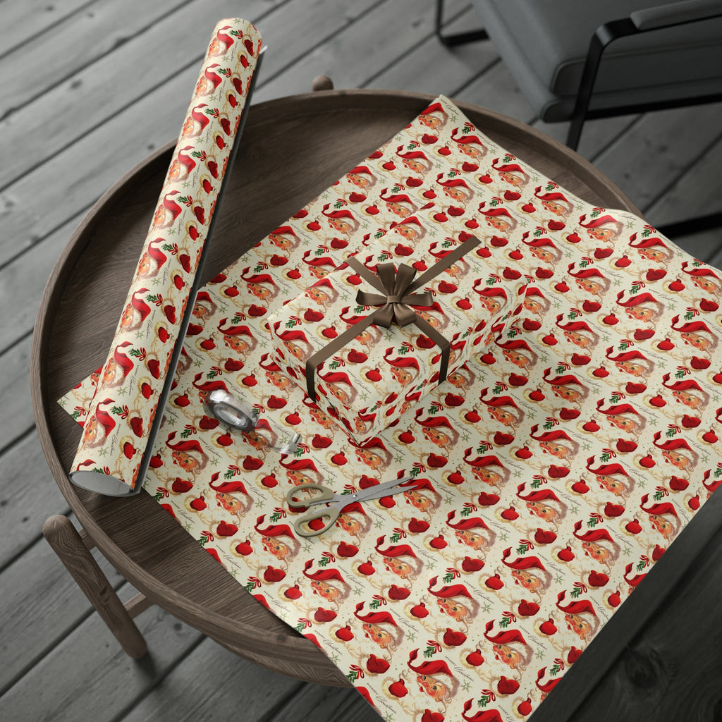 Merry Christmas Santa Under The Mistletoe Mid Century Retro Christmas Print Holiday Gift Wrap Paper - Glossy Or Matte