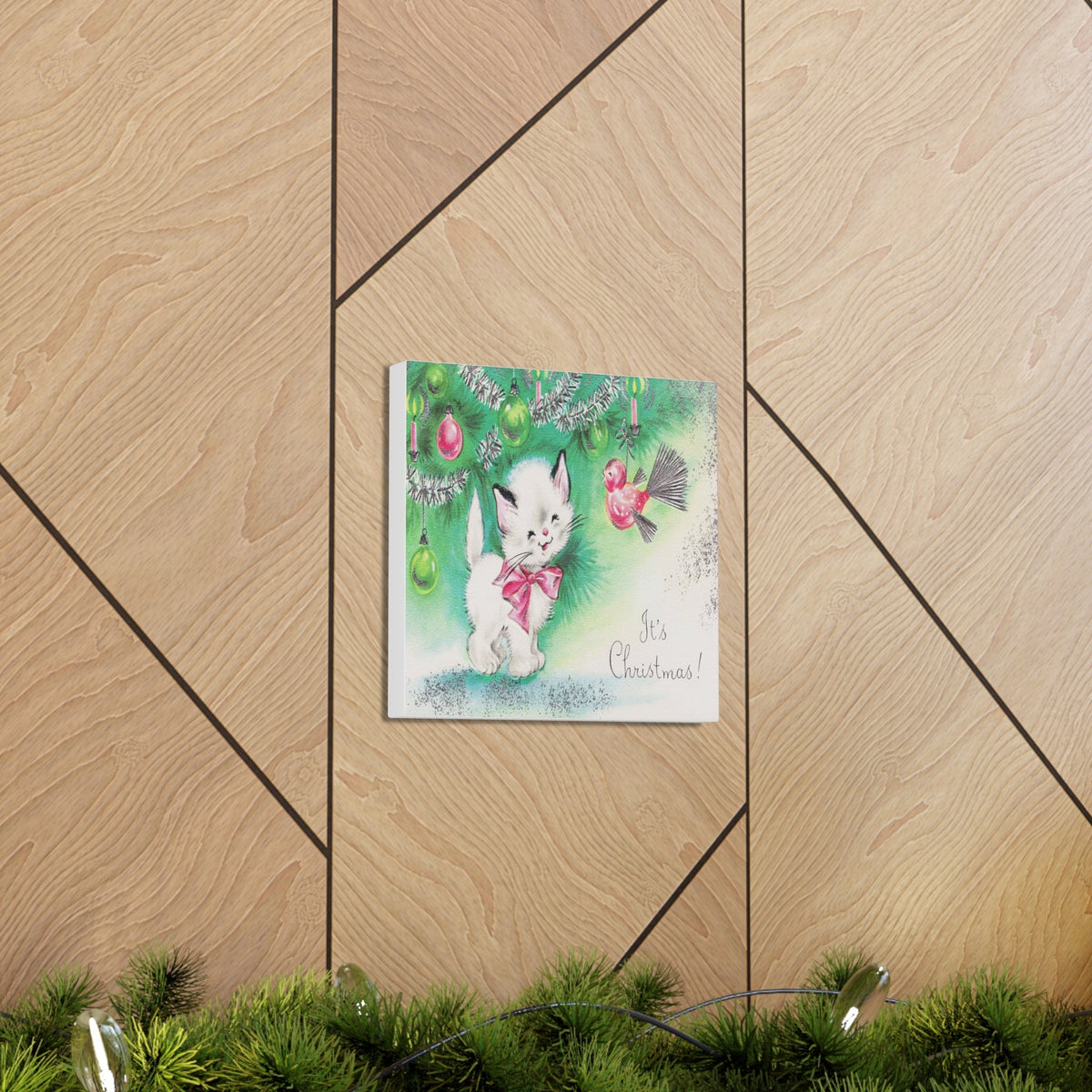 It's Christmas Kitten Mid Century Retro Christmas Print Canvas Gallery Wrap