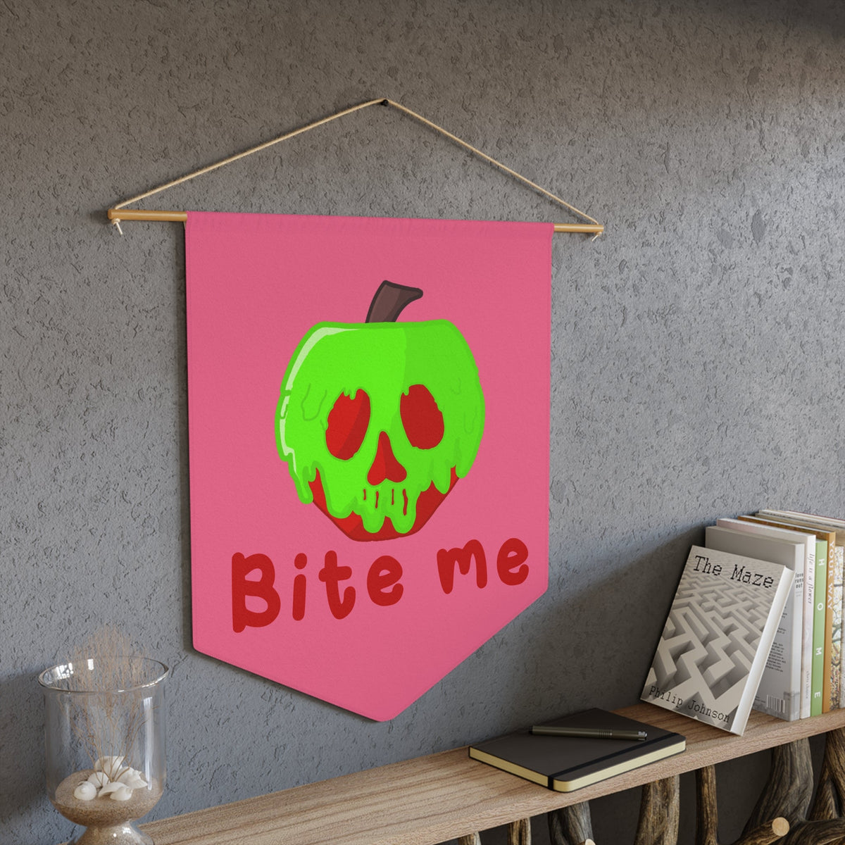 Bite Me Poison Apple Pink Halloween Decor Print Wall Hanging Banner Flag