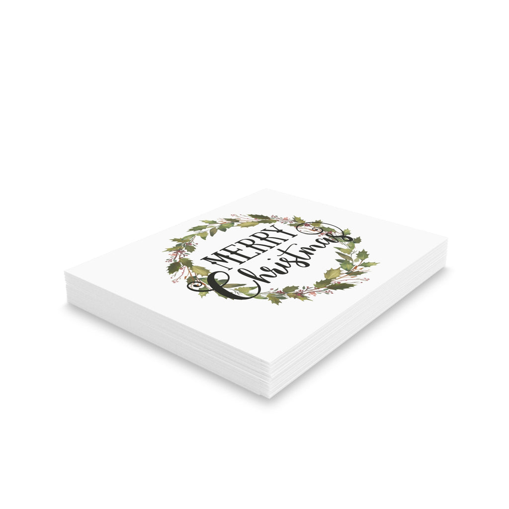 Merry Christmas Wreath Retro Style Christmas Print Matte Greeting Cards (8, 16, and 24 pcs)