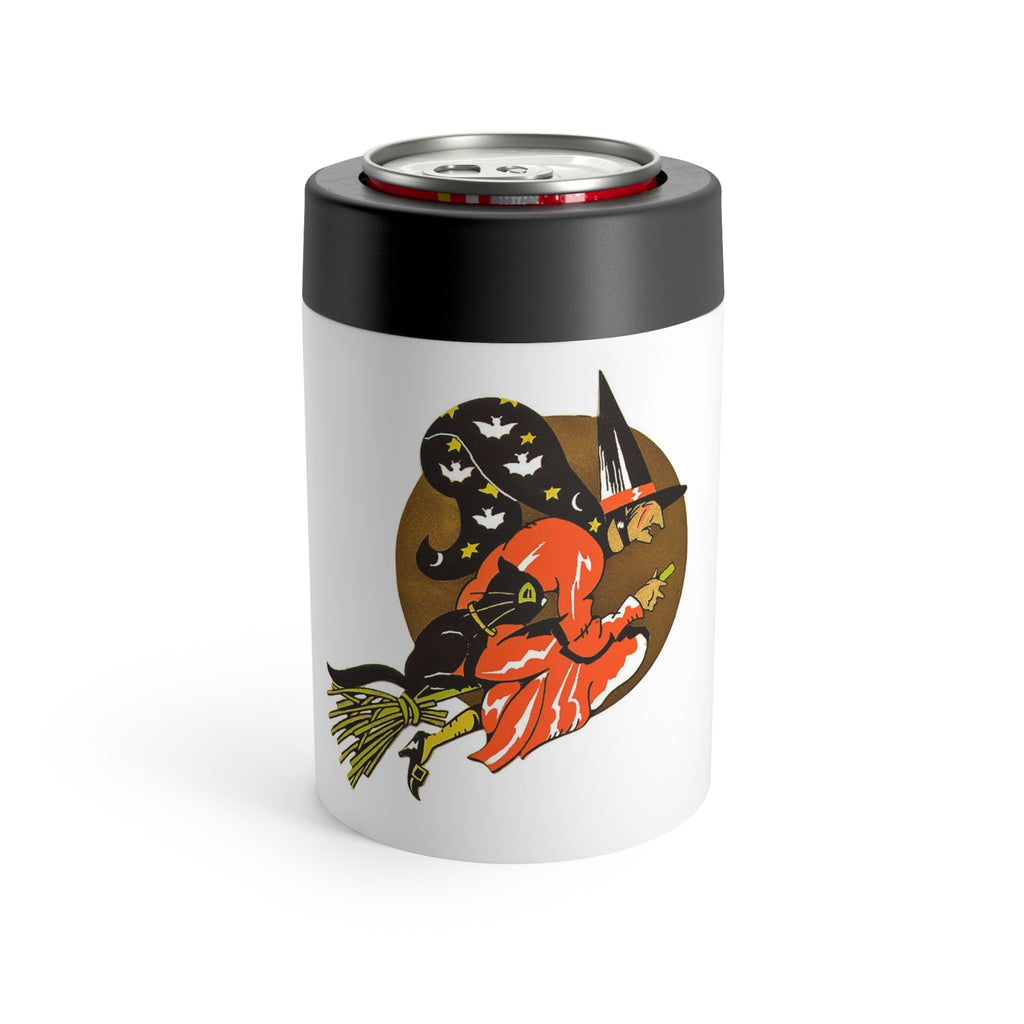 Gold Moon Halloween Witch Black Cat Retro Halloween Print Stainless Steel Can Holder