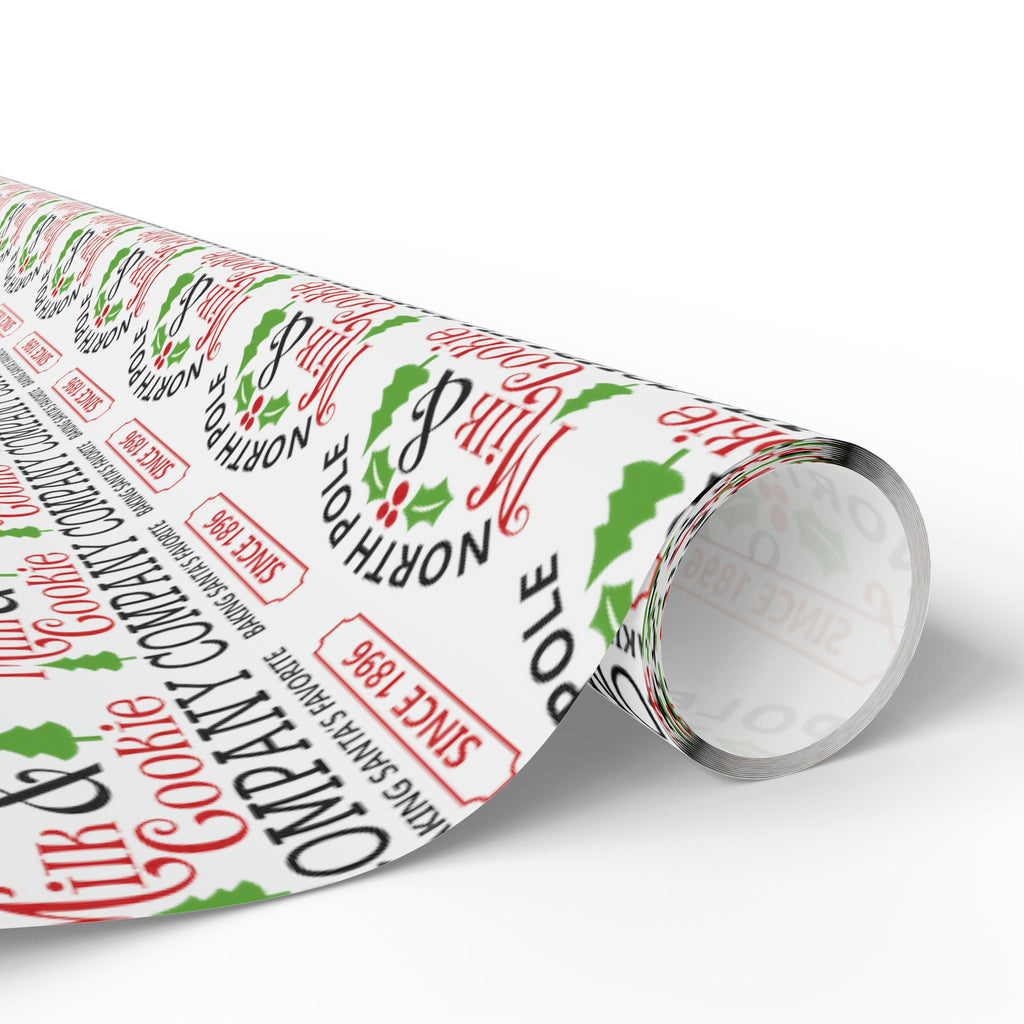 North Pole Milk And Cookie Company Christmas Print Holiday Gift Wrap Paper - Glossy Or Matte