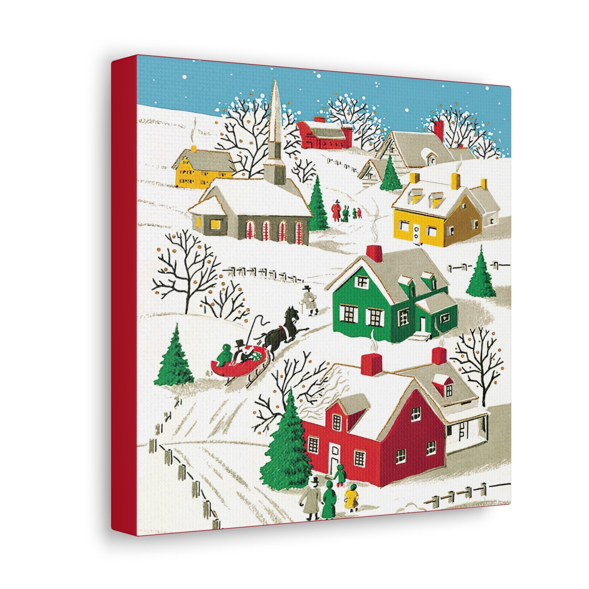Christmas Village Town Retro Christmas Print Canvas Gallery Wrap