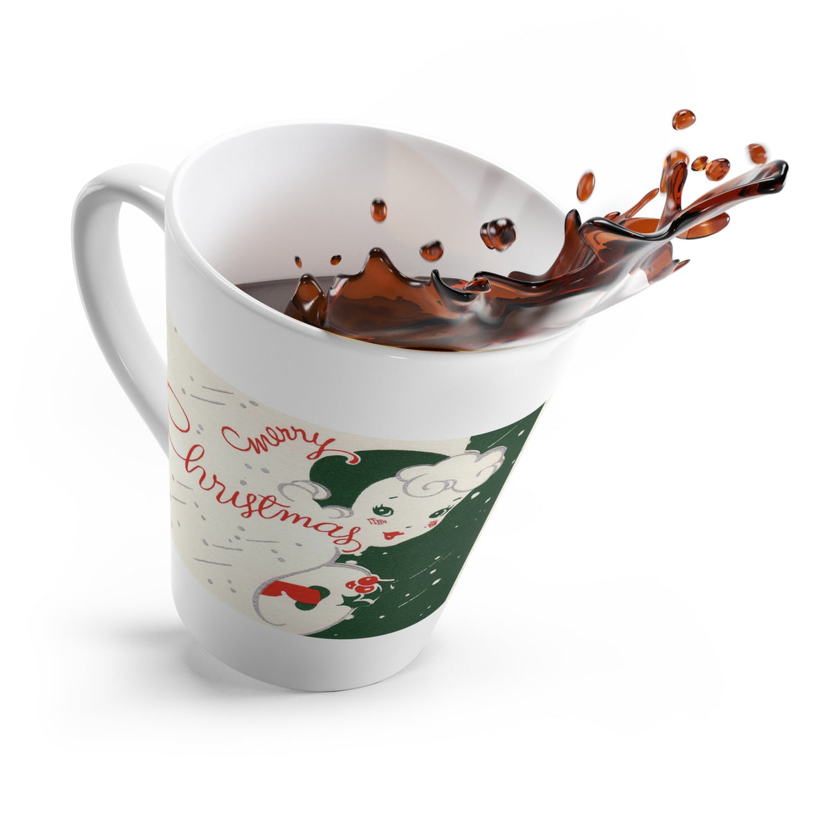 Merry Christmas Lady Retro Mid Century Christmas Print Latte Mug