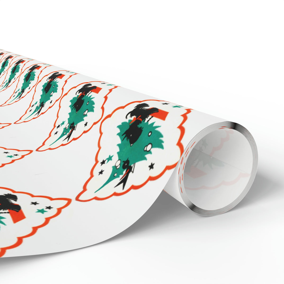 Christmas Scottie Blackbird Tree Mid Century Retro Christmas Print Holiday Gift Wrap Paper - Glossy Or Matte