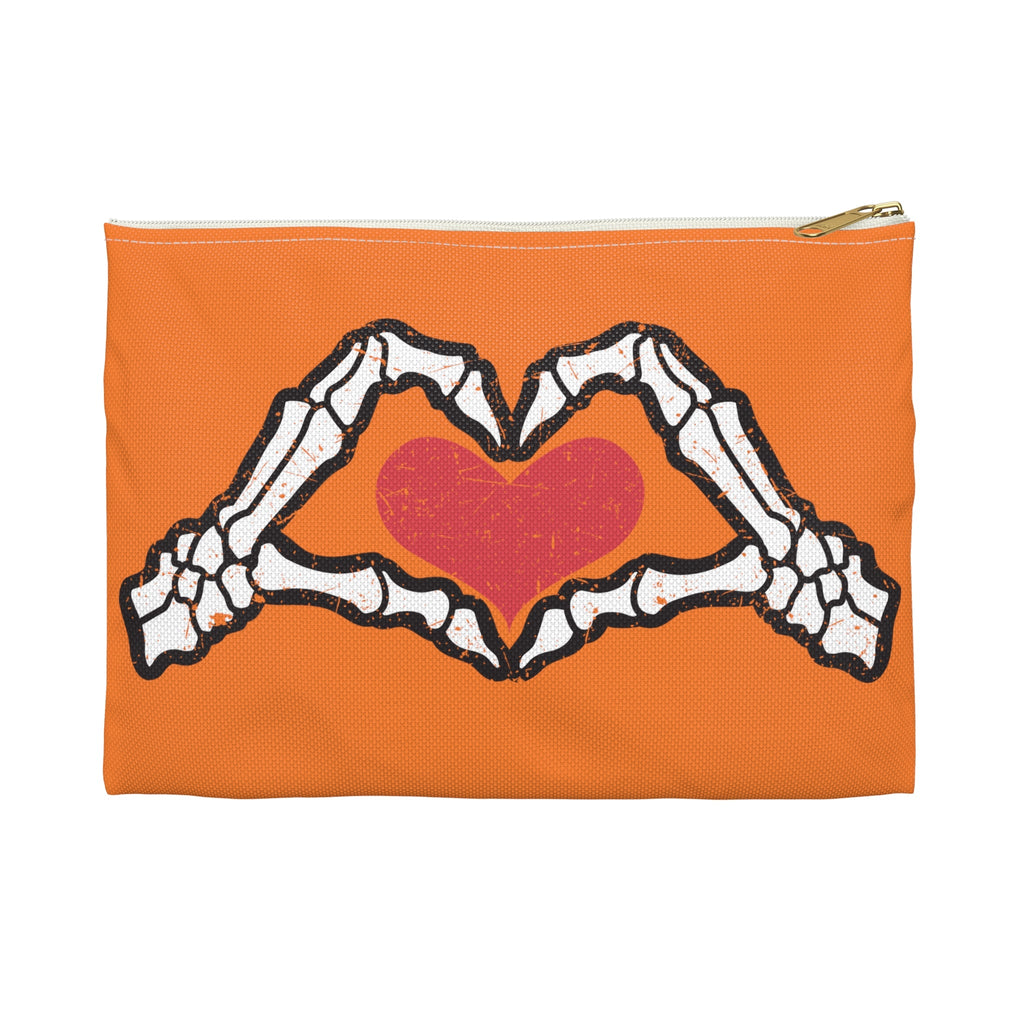 Skeleton Heart Hands Distressed Style Halloween Print Polyester Accessory Pouch Travel Bag