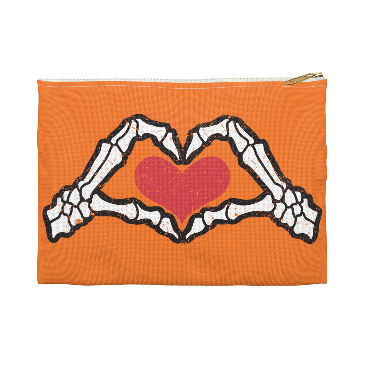 Skeleton Heart Hands Distressed Style Halloween Print Polyester Accessory Pouch Travel Bag