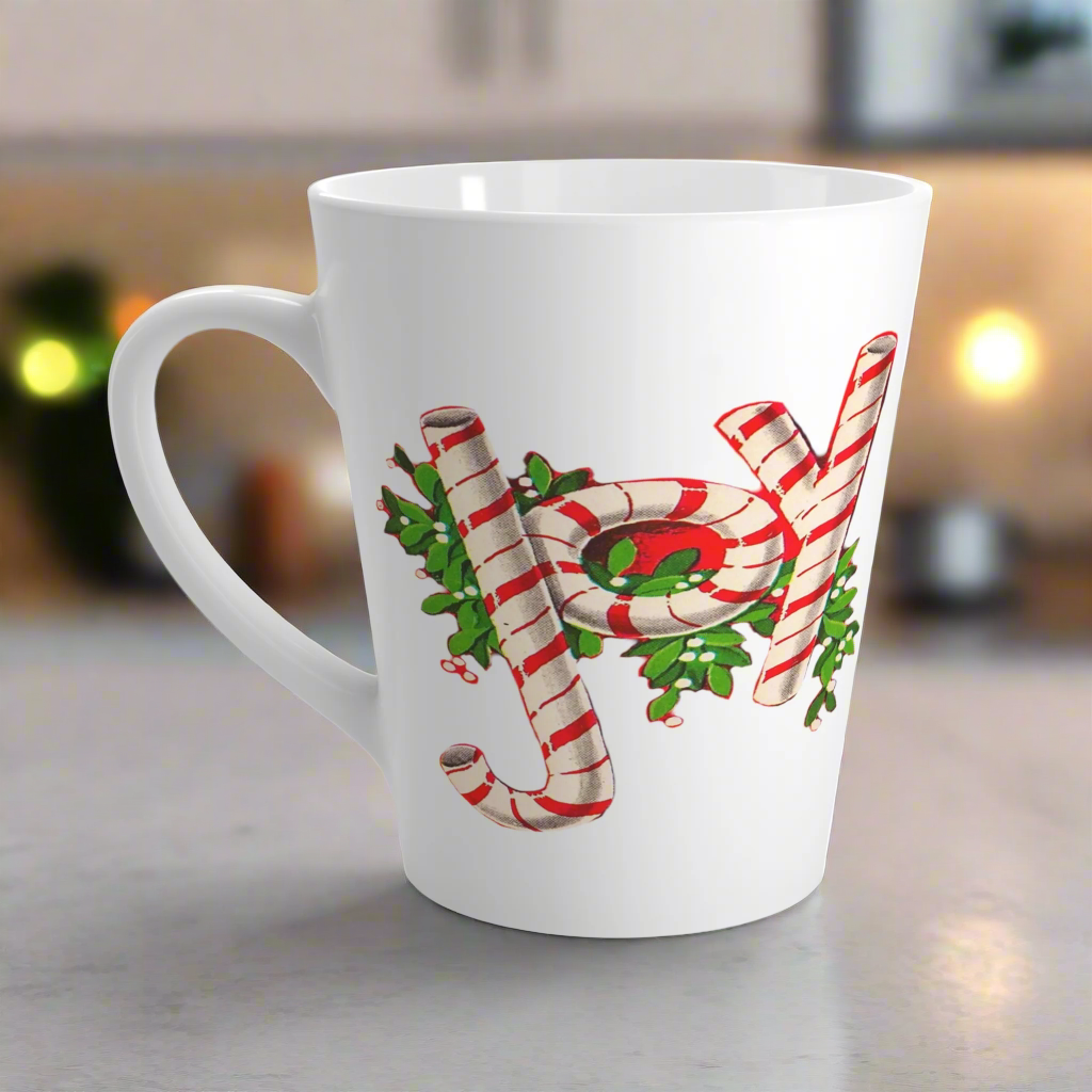 Joy Candy Canes Mistletoe Midcentury Retro Christmas Latte Coffee Mug
