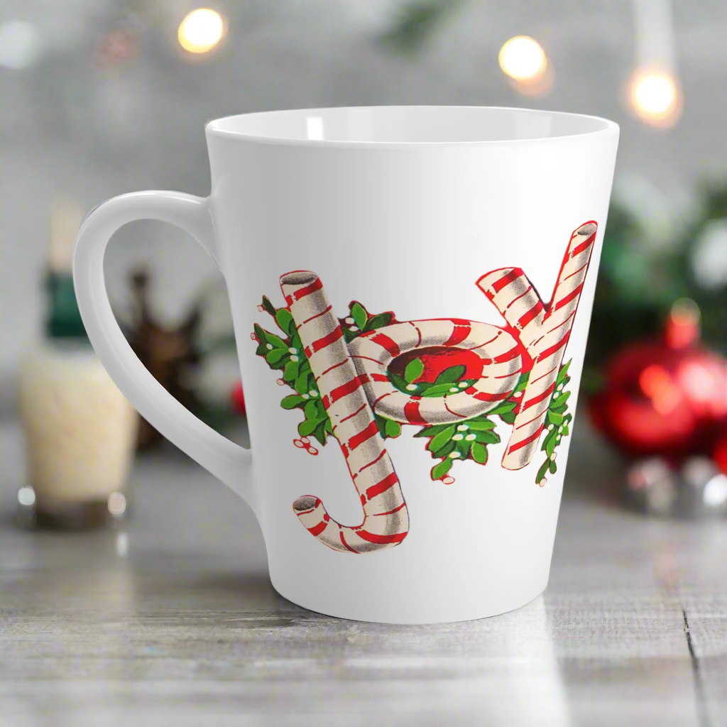 Joy Candy Canes Mistletoe Midcentury Retro Christmas Latte Coffee Mug