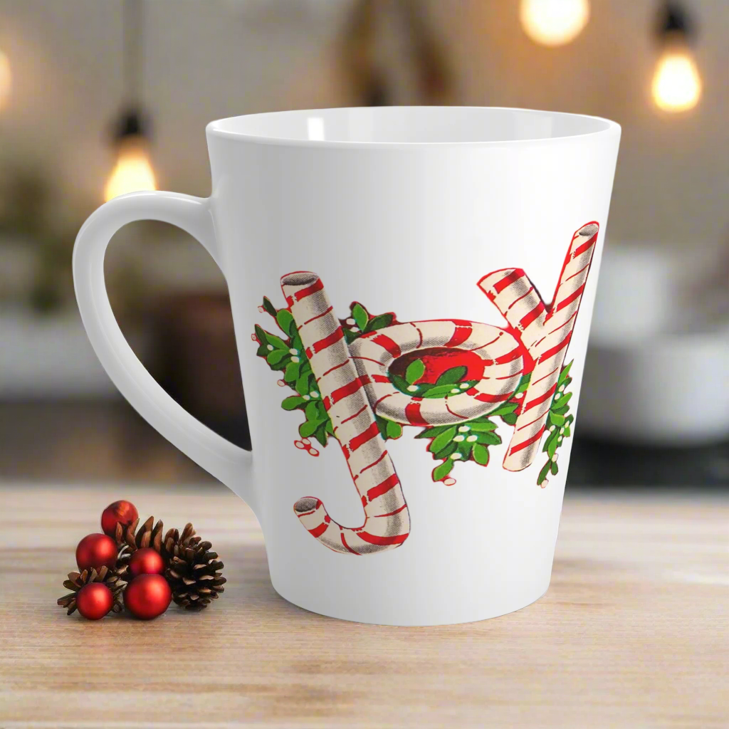 Joy Candy Canes Mistletoe Midcentury Retro Christmas Latte Coffee Mug