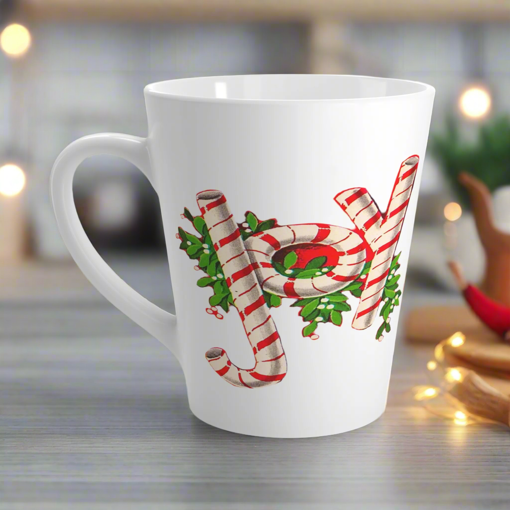 Joy Candy Canes Mistletoe Midcentury Retro Christmas Latte Coffee Mug