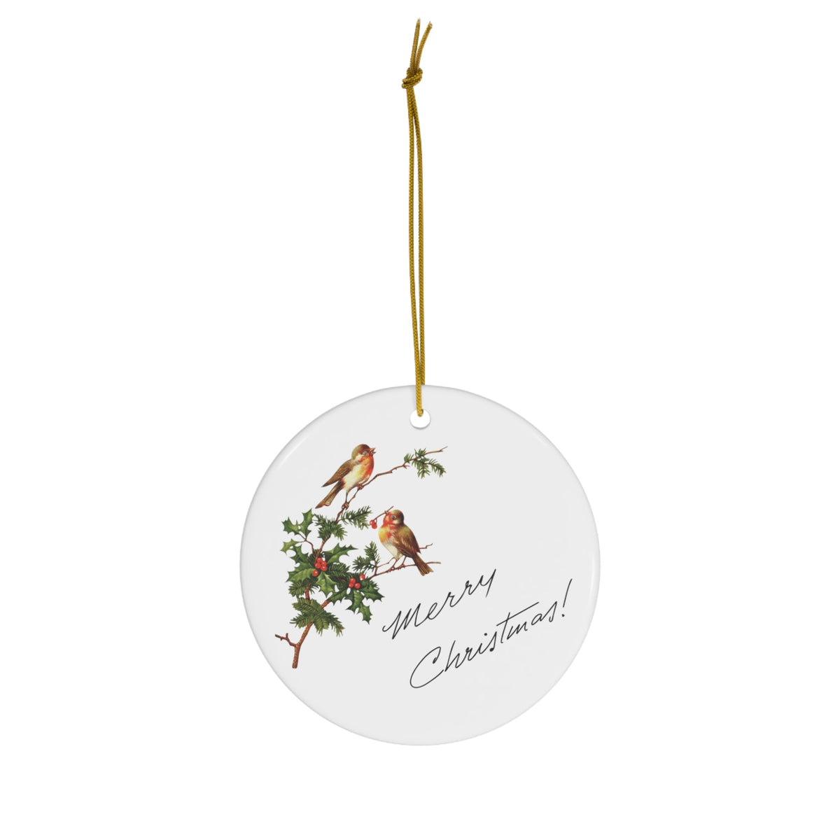 Merry Christmas Birds Mid Century Retro Christmas Print Ceramic Ornament