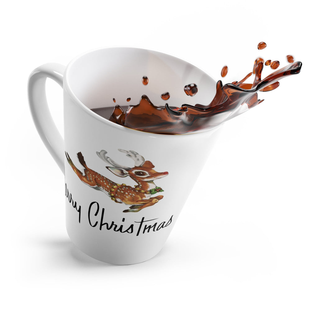 Merry Christmas Leaping Reindeer Mid Century Retro Christmas Print Latte Mug