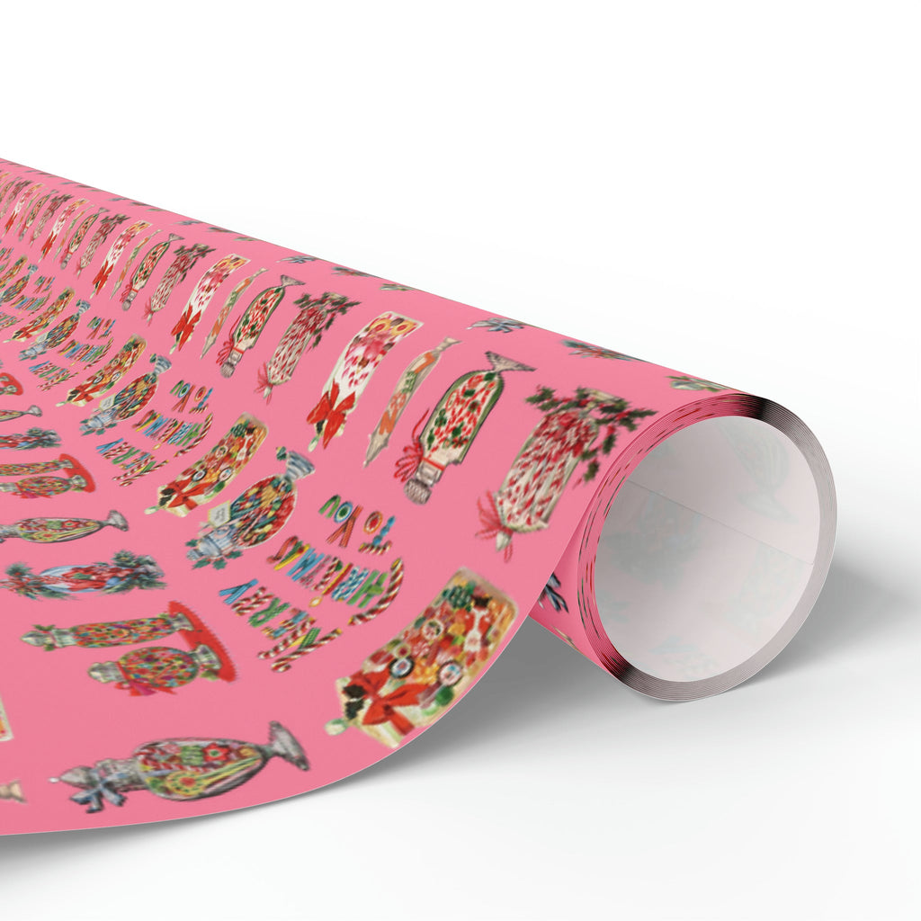 Merry Christmas To You Christmas Candy Pink Mid Century Retro Christmas Print Holiday Gift Wrap Paper - Glossy Or Matte
