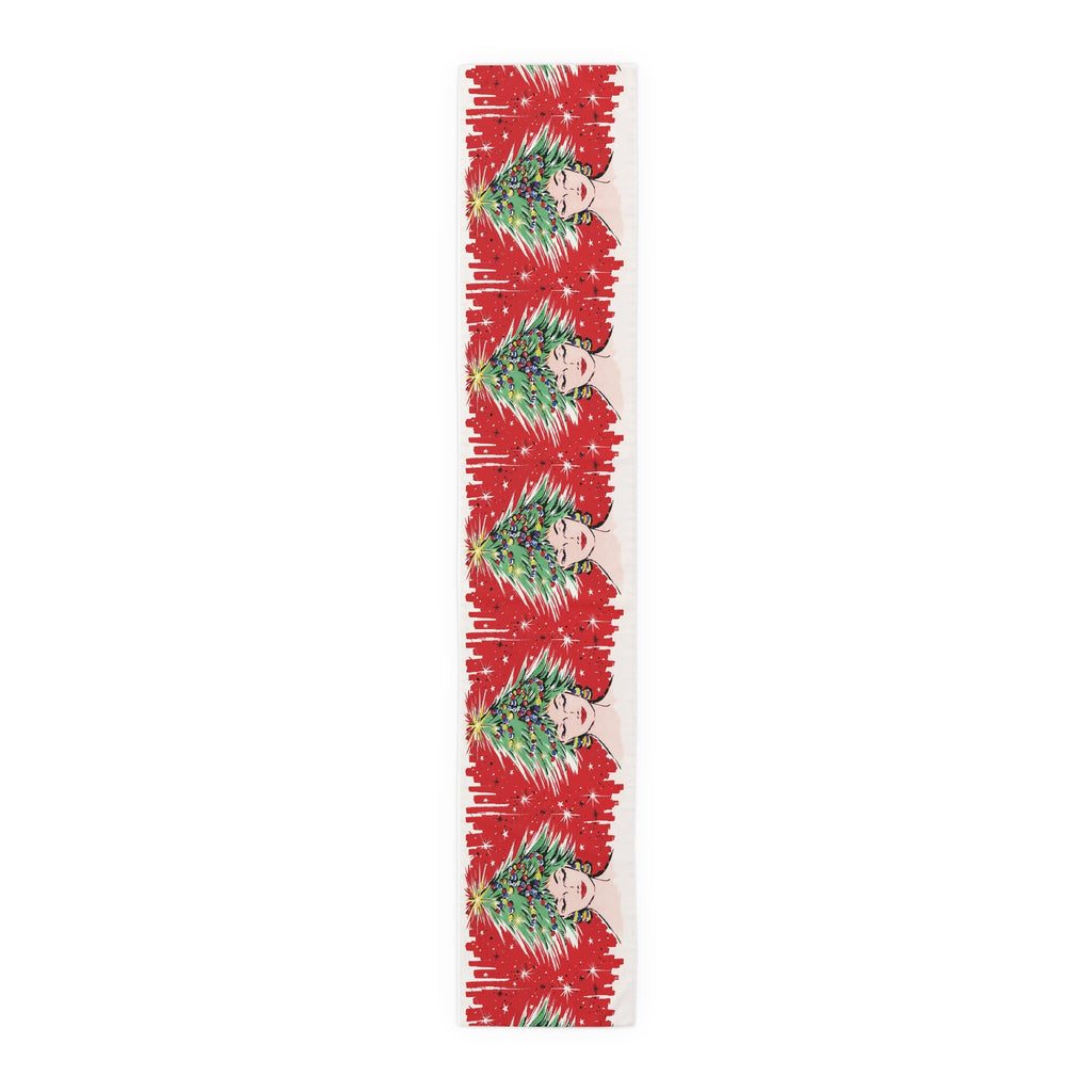 Christmas Tree Hat Lady 50s Mid Century Retro Christmas Print Home Decor Cotton Poly Table Runner