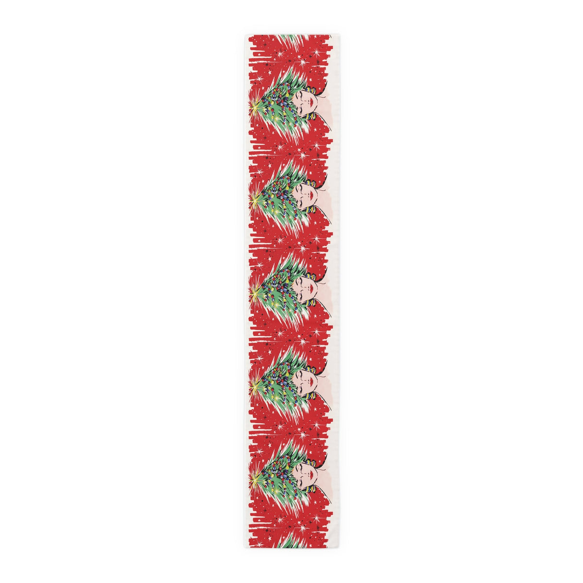 Christmas Tree Hat Lady 50s Mid Century Retro Christmas Print Home Decor Cotton Poly Table Runner