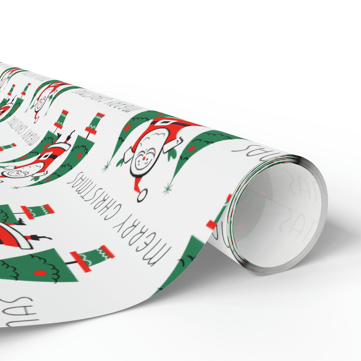Merry Christmas Santa Christmas Trees Mid Century Retro Christmas Print Holiday Gift Wrap Paper - Glossy Or Matte