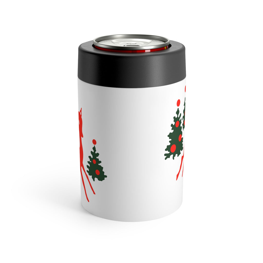 Red Reindeer Christmas Trees Mid Century Retro Christmas Print Stainless Steel Can Holder
