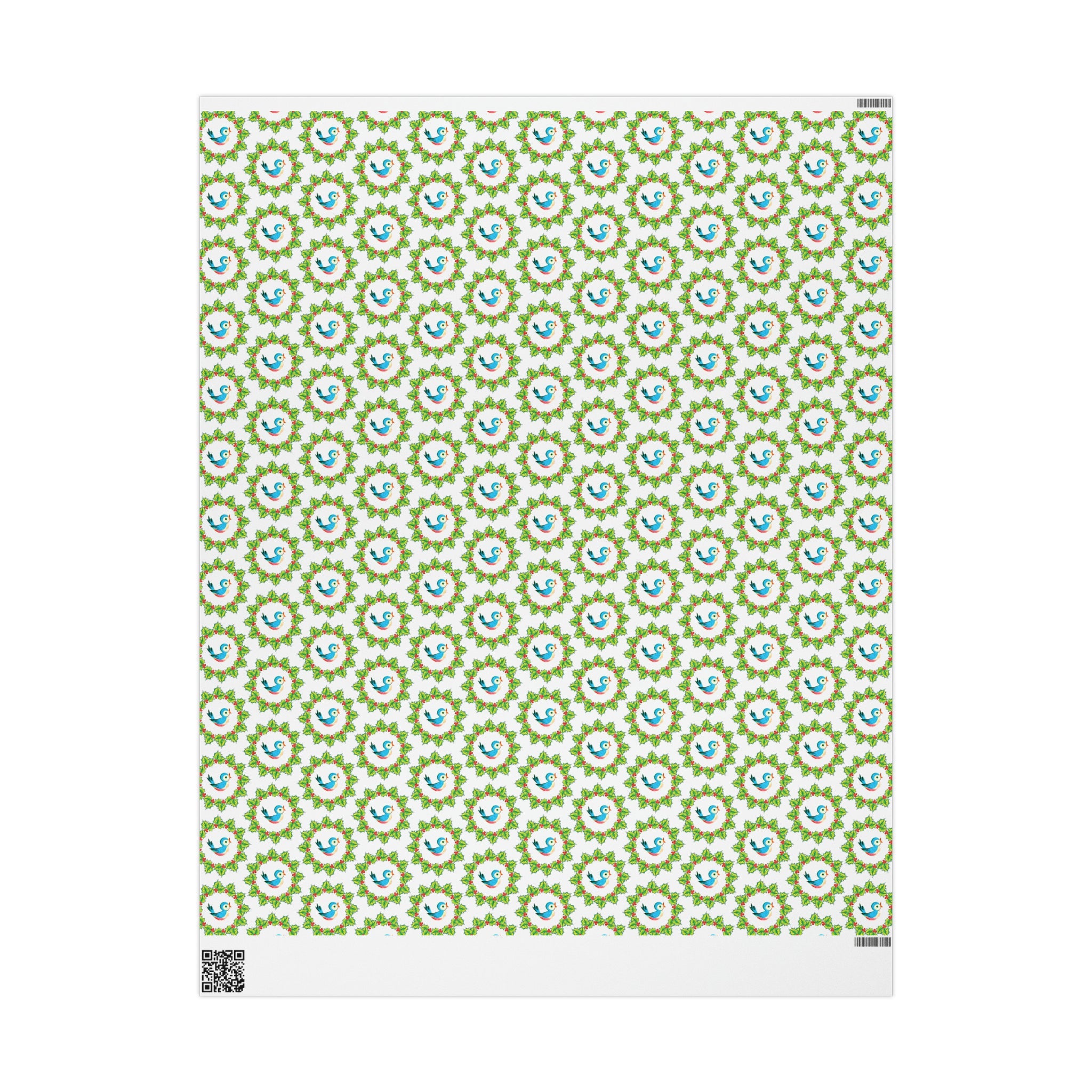 Christmas Bluebirds In Holly Wreath Mid Century Retro Christmas Print Holiday Gift Wrap Paper - Glossy Or Matte