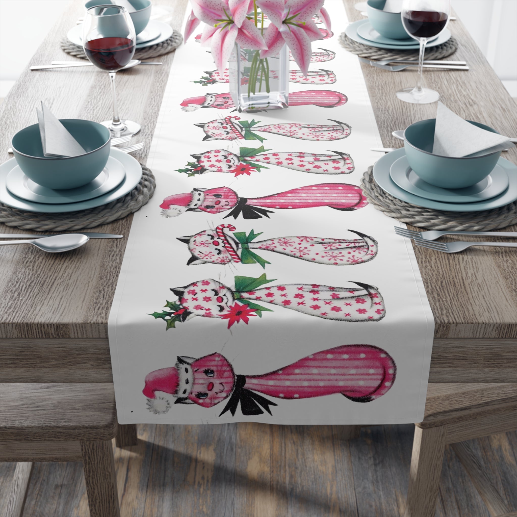 Christmas Cats Retro Style Table Runner