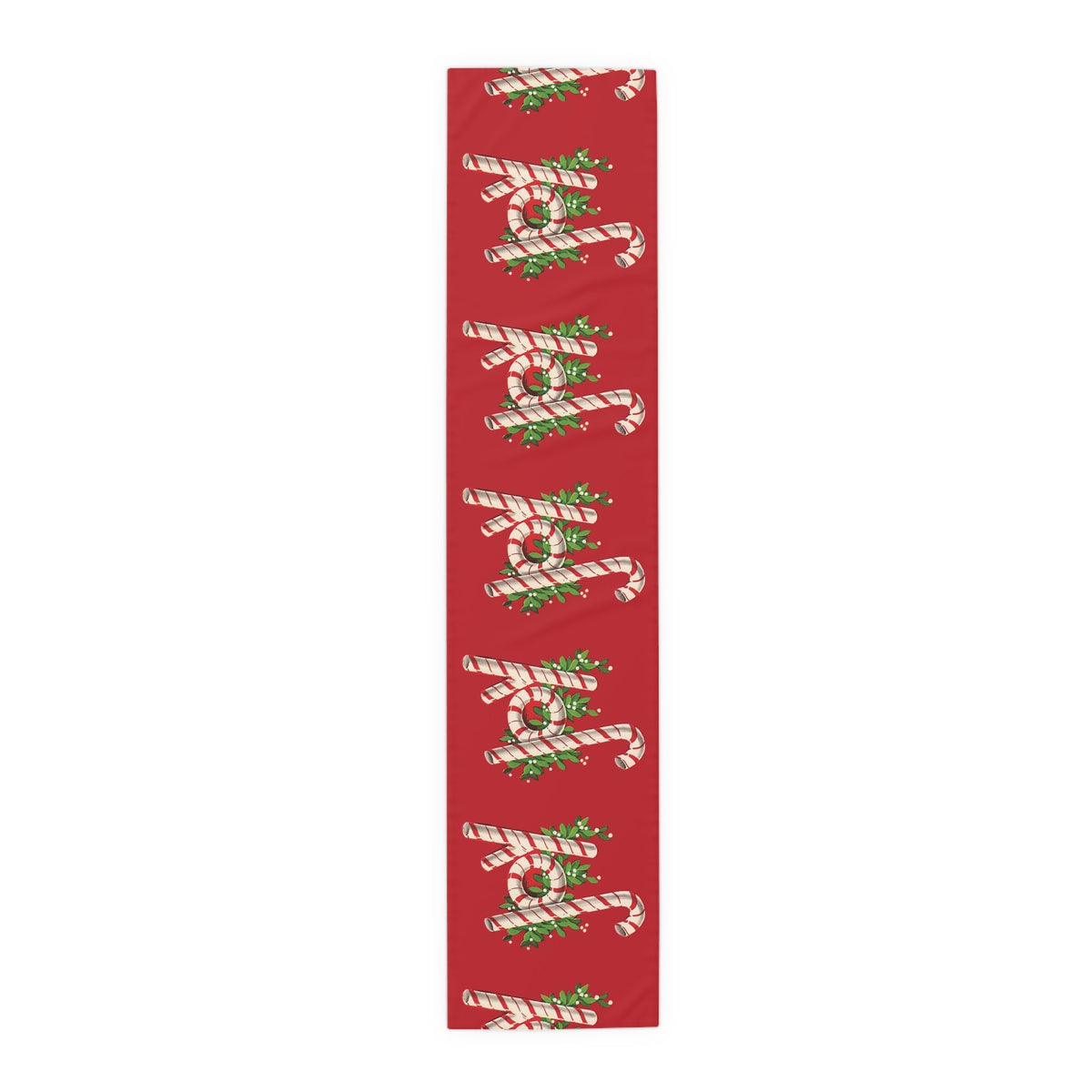 Joy Candy Canes Retro Christmas Table Runner Polyester Fabric Linen Cloth Unique Cozy Cute Midcentury Vintage Dining Kitchen Decor