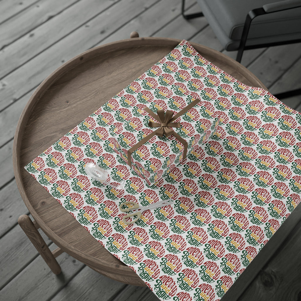 Merry And Bright Christmas Print Holiday Gift Wrap Paper - Glossy Or Matte