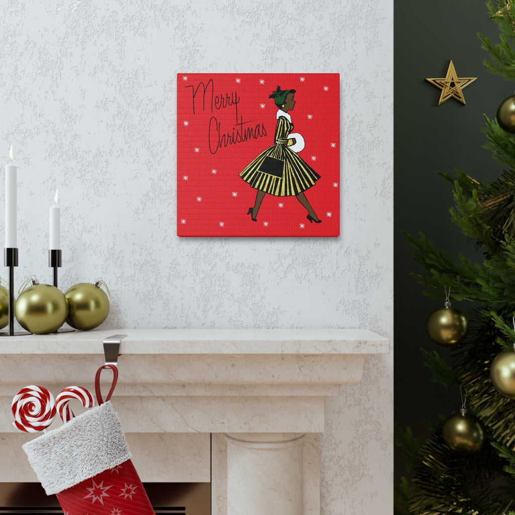 Merry Christmas Lady Mid Century Retro Print Canvas Gallery Wrap